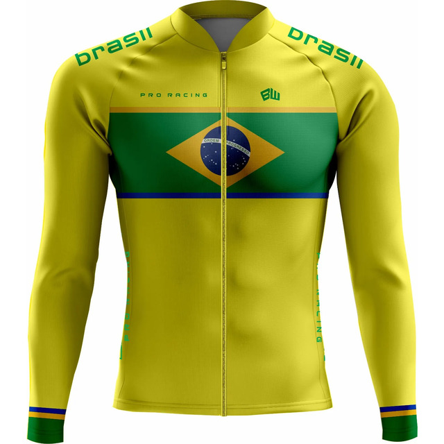 Camisa Ciclismo Brasil Masculina Blusa Manga Longa Bikewear  Amarela M