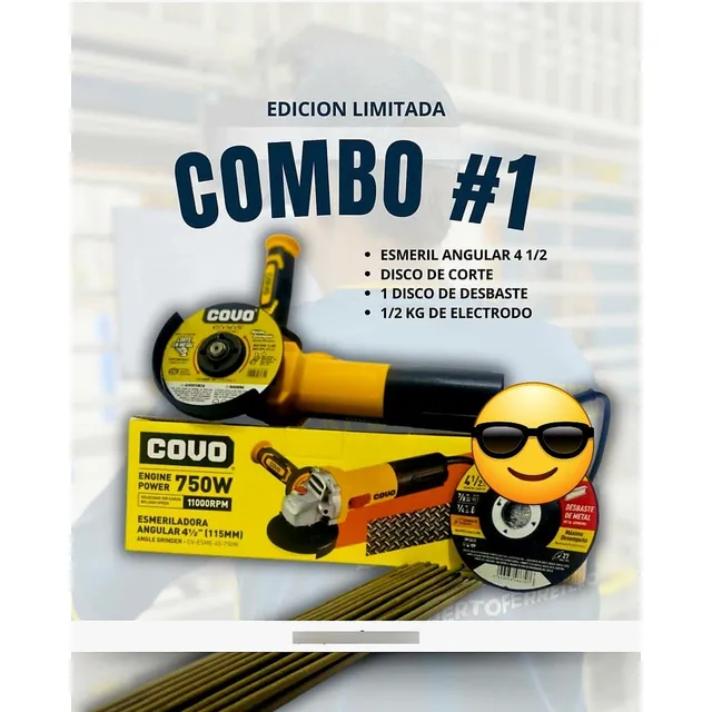 Esmeril Angular 4 1/2  750w 11000rpm Covo (+kit/combo 1)