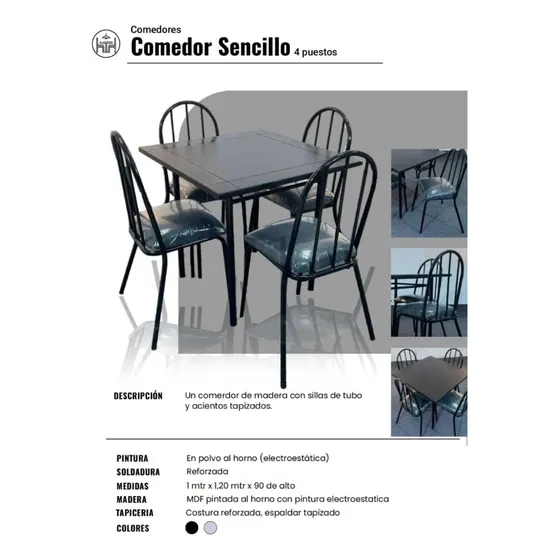 Mesa Para Comedor En Base De Metal Con 4 Sillas 