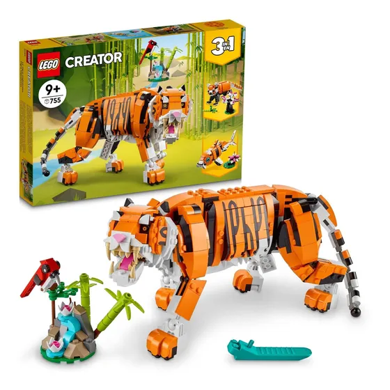 Explore a Fascinante Aventura com o 31129 LEGO® Creator Tigre Majestoso – Brinquedo de Montar 3em1 com 755 Peças: Presentes Criativos, Brinquedos Educativos e Brinquedos de Animais