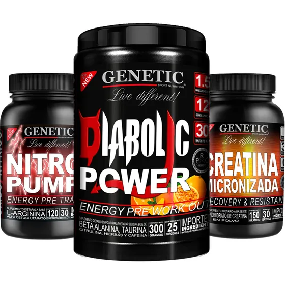 Potencia Pre Entreno Creatina + Arginina + Diabolic Genetic Sabor Caribbean Fruit