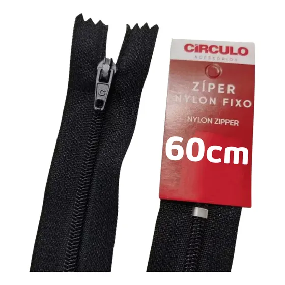 Kit 10 Un Zíper 60cm Preto Nylon Fixo Círculo Com Tag
