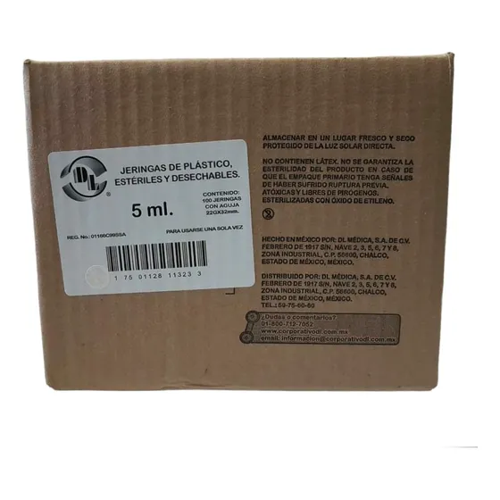 Jeringas Dl 5ml Con Aguja 22g X 32mm Caja Con 100 Pz