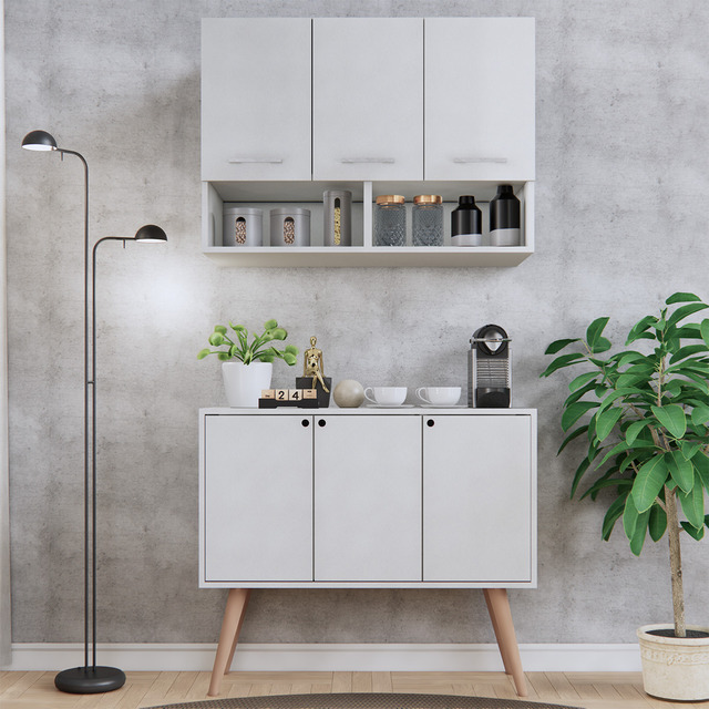 Conjunto Cozinha Compacta Armário 3 Portas 90cm E Balção Conjunto Cozinha Compacta Armário 3 Portas 90cm E Balção