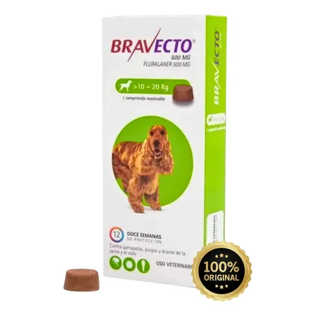 Bravecto 500mg Cães 10 A 20kg Antipulgas Original Verde