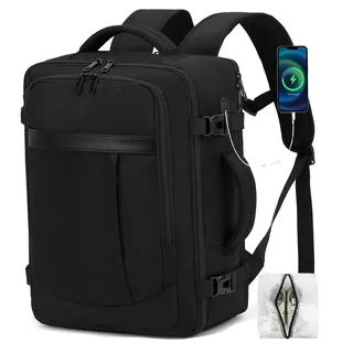 Mochila De Viaje Ezuola 40 L, Impermeable Y Antirrobo Con Puerto Usb Para Laptop 17  Negro Liso
