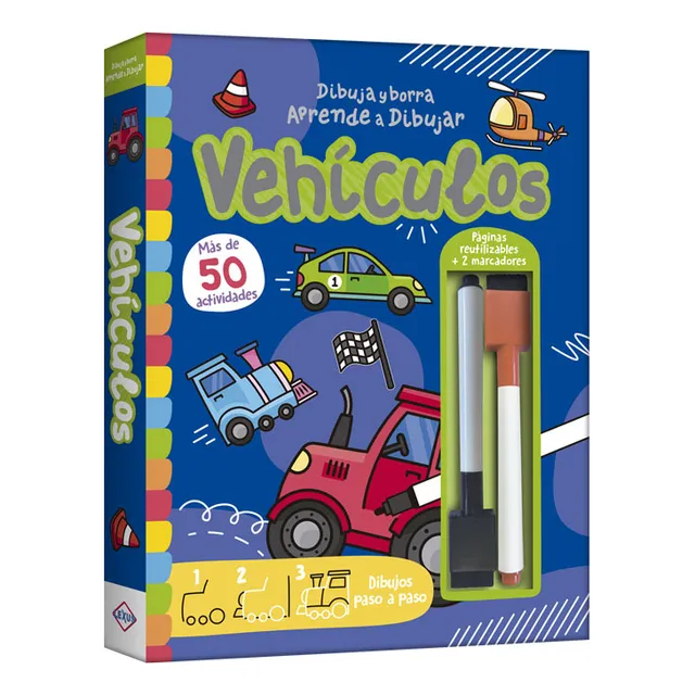 Libro Borrable Aprende A Dibujar Vehículos Para Niños