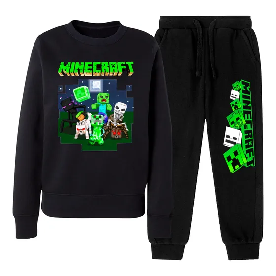 Conjunto Deportivo Buzo Y Pantalon Minecraft Hermoso Diseño Negro 10