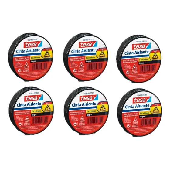 Cinta Aislante Electrica Tesa Negra 18mm X 5mt Cant: 6 Unid
