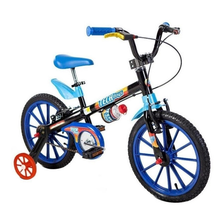 Bicicleta  infantil Nathor Aro 16 Tech boys aro 16 freios v-brakes cor preto/azul/azul-celeste com rodas de treinamento
