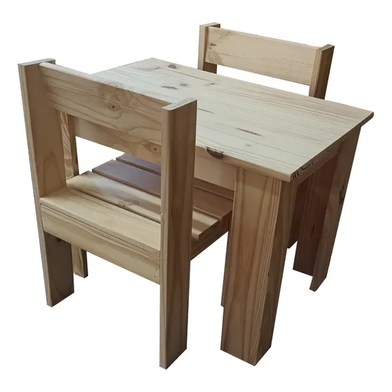Mesa + 2 Sillas De Niños De Pino Sin Pintar