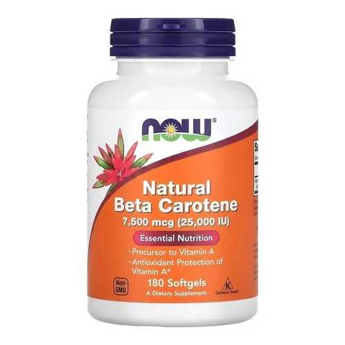 Betacaroteno natural 7500 mcg (180 cápsulas blandas), sabor Now Foods válido en 09/2024