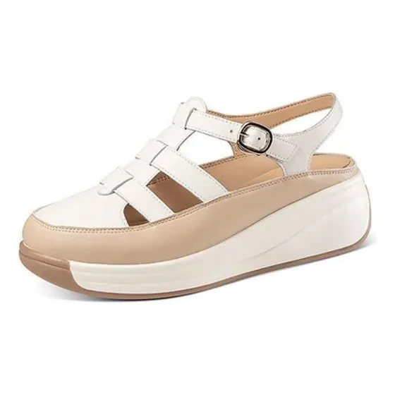 Elegantes Zapatos De Piel Con Plataforma Para Mujer, Sandali