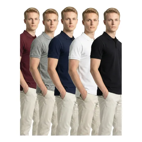 Kit 5 Camiseta Gola Polo Masculina Básica Conforto Premium