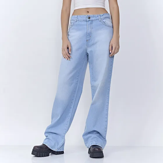 Jean Wideleg Tiro Alto Celeste Hershedenim Mujer