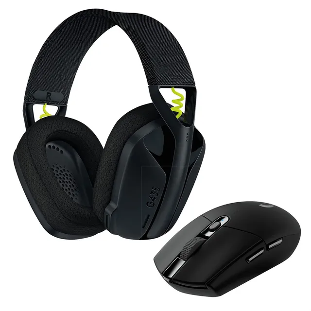 Logitech Diadema Gamer G435 Inalámbrica + Mouse Gamer G305 N Color Negro/Amarillo fluorescente