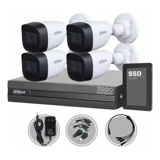 Kit Seguridad Dahua Dvr 4ch + 4 Camaras 2mp Microfono +disco