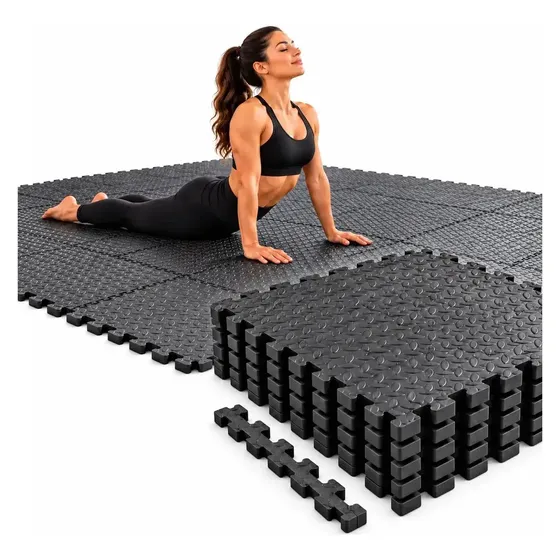 Piso Goma EVA 60x60 cm 12 mm Set 8 Piezas Antideslizante EOLAND Tipo Puzzle Para Gimnasio Entrenamiento Fitness Ejercicio Deportivo