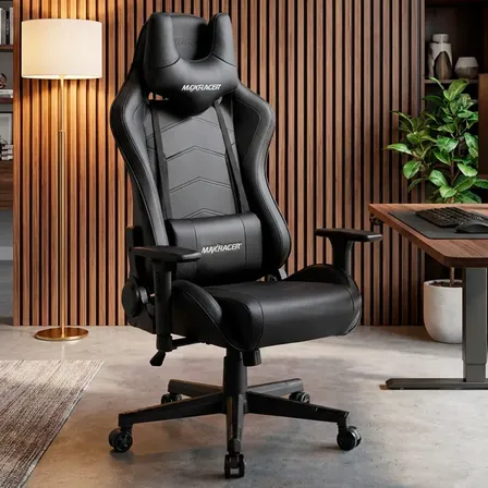 Cadeira Escritorio Gamer Ergonomica Suporta 150kg Reclinável Preto Couro Sintético