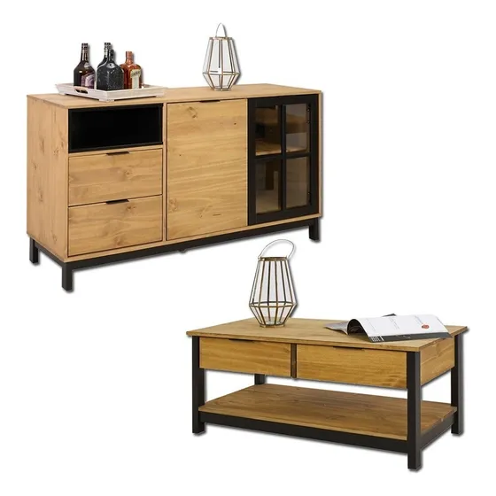 Aparador + Mesa Ratona - Bargueño - Madera D - Living - Lcm Color Miel/Negro