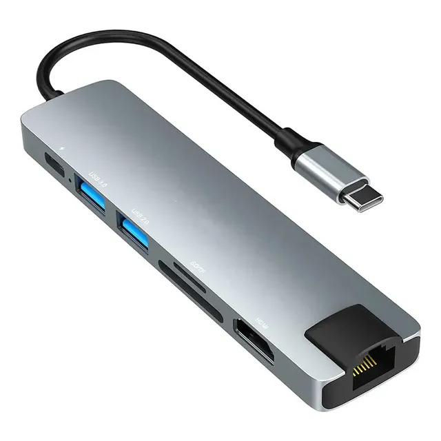 Adaptador Hub Phull 7 En 1 Usb-c Ethernet, Hdmi, Usb 3.0, Sd, Y Entrada Usb-c De Carga