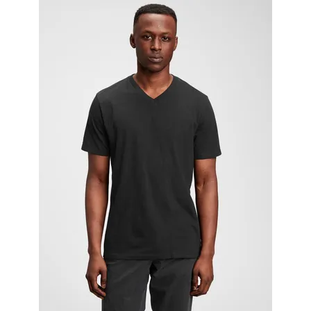 Polera Hombre Cuello V Solida Negro Gap
