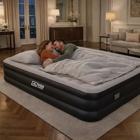 Colchão Inflável Casal Queen Com Bateria De Lítio Integrada 203*154*40cm Cor Preto Resistente E Confortável Usd