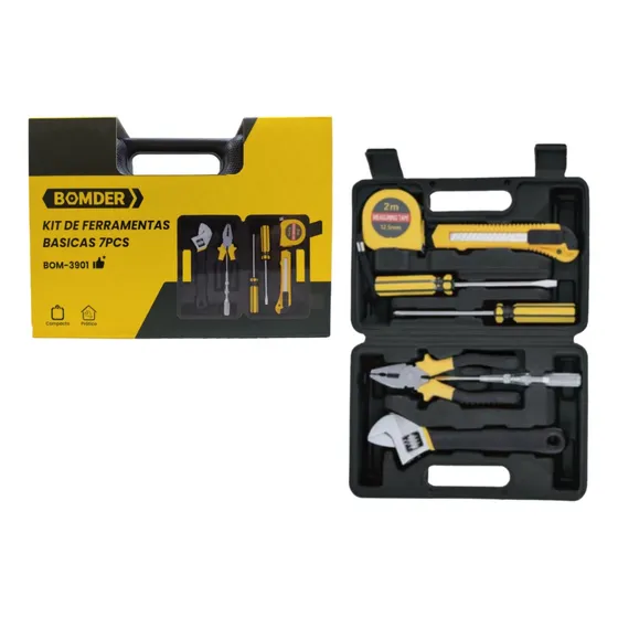 Kit Ferramentas Maleta Basicas Com 7 Pecas Cor Preto/Amarelo