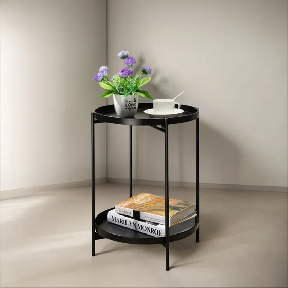 Mesa Lateral Auxiliar 2 Niveles Metalica 42x42x52cm Moboi