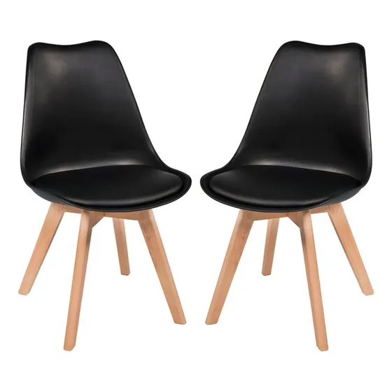 Kit 02 Cadeira Jantar Eames Wood Leda Design Estofada Preta Cor da estrutura da cadeira Preto
