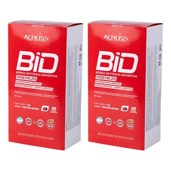 Pack X2 Bid Monodosis Suplemento Isotónica 1kg 25 Sobres Sabor Frutos Rojos