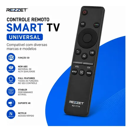 Controle Remoto Para TV Samsung Smart Universal Teclas Compatível Netflix Prime Video You…