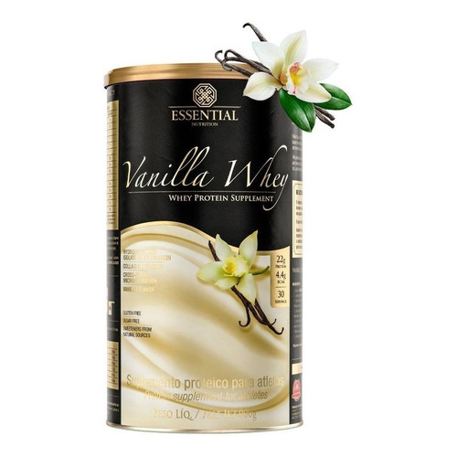 Suplemento em  pó Essential Nutrition  Vanilla Whey proteína sabor  baunilha em lata de 900g