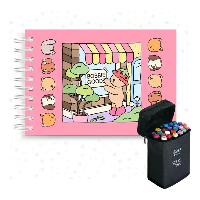 Kit Livro Caderno De Colorir Capa Dura Com 36 Canetinhas