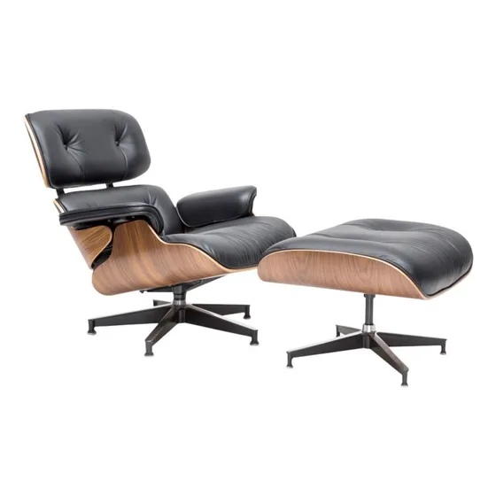 Sillón Living Miller Diseño Industrial Ecocuero Madera Color Negro Diseño de la tela Cuero Sintético