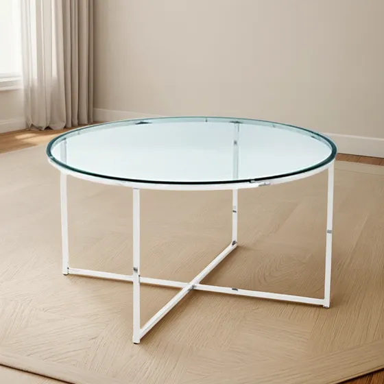 Mesa Ratona Edison Living Vidrio C/ Patas Cromadas
