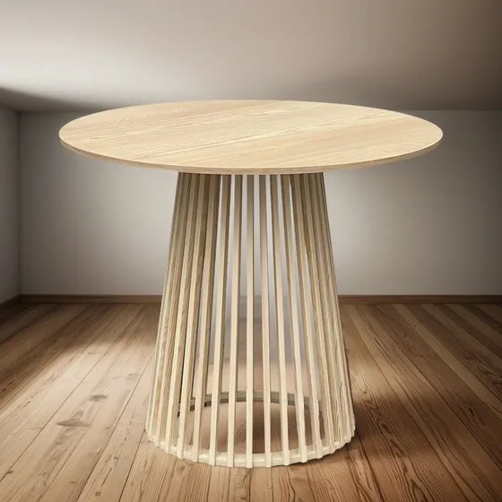 Mesa De Comedor Natural Boho Bali Redonda Fresno Y Pino
