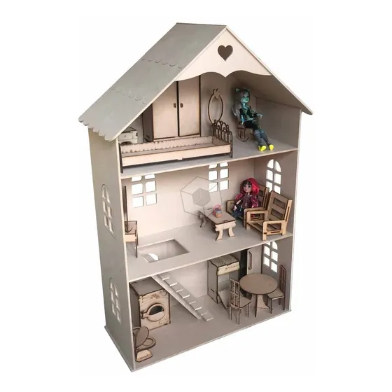 Casa De Muñecas 1metro + Muebles - Fibrofacil Con Escalera
