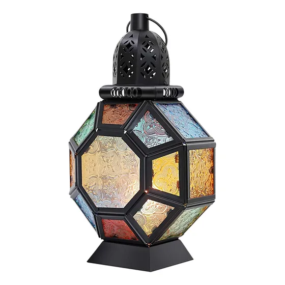 Hyt. Farol De Vela De Hierro Retro, Portátil, Con Vitrales