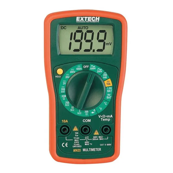 Mini Multímetro Digital 600v Con Sonda Tipo K Extech Mn35  