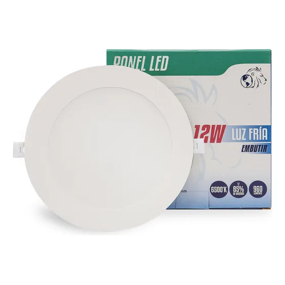 Panel Luz Led Embutir Para Techo 12w Circular Marco Blanco