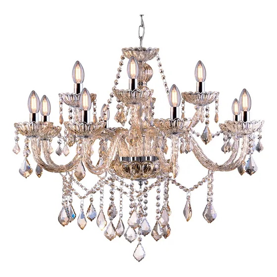 Lustre Clássico 12 Lâmpadas De Cristal Legítimo Maria Tereza Cor Champagne 127/220V