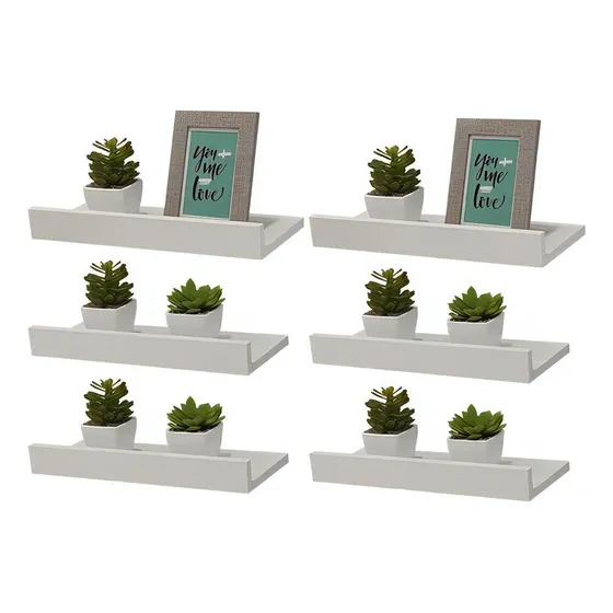 Kit 6 Prateleiras Porta Quadros 60 X 15cm Branca