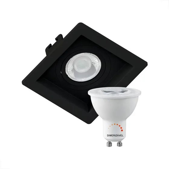 Kit Spot Mr16 Quadrado Recuado + Lâmpada Mr16 7w Dimerizavel 127v