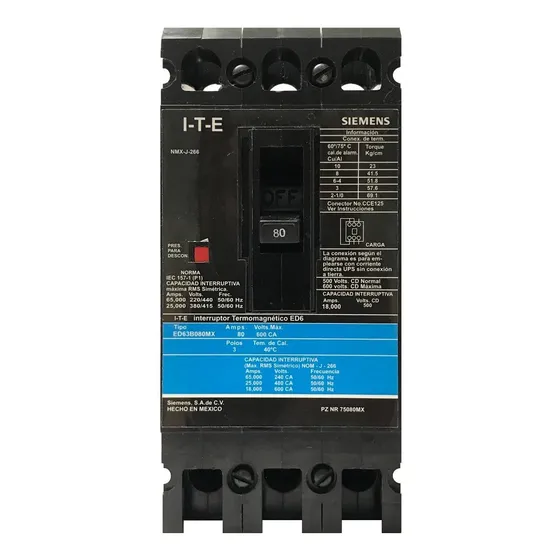 Interruptor Termomagnetico 80a Ed63b080mx Siemens 80amp