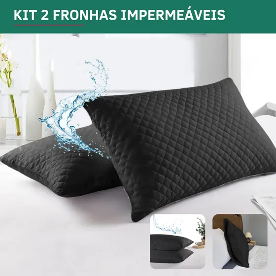 Kit 2 Capa Para Travesseiro Matelado Impermeável Fronha Antialérgica Toque Macio Silencioso Cor Preto