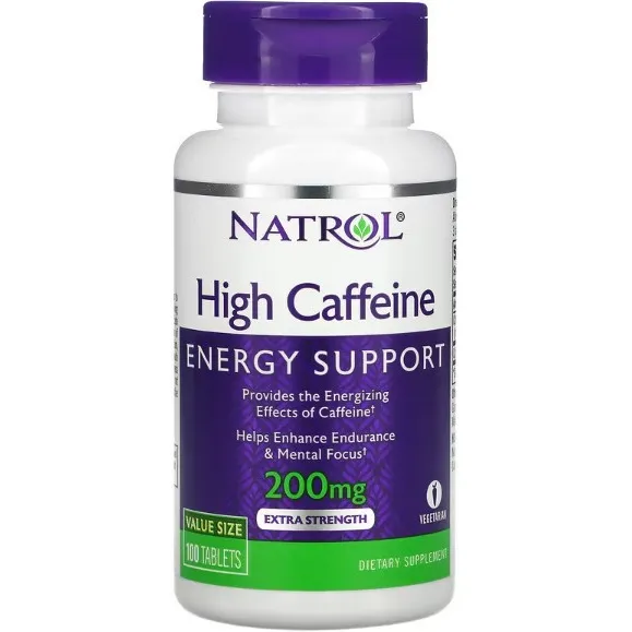 Natrol, Alta Cafeína, Concentración Extra, 200 Mg, 100 Tabletas, Refuerzo Que Proporciona Los Efectos Energizantes De La Cafeína, Ayuda A Mejorar La Resistencia Y La Concentración, Apto Para Veganos