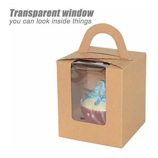 50 Pcs Kraft Paper Cupcake Boxes,portable Single Gift