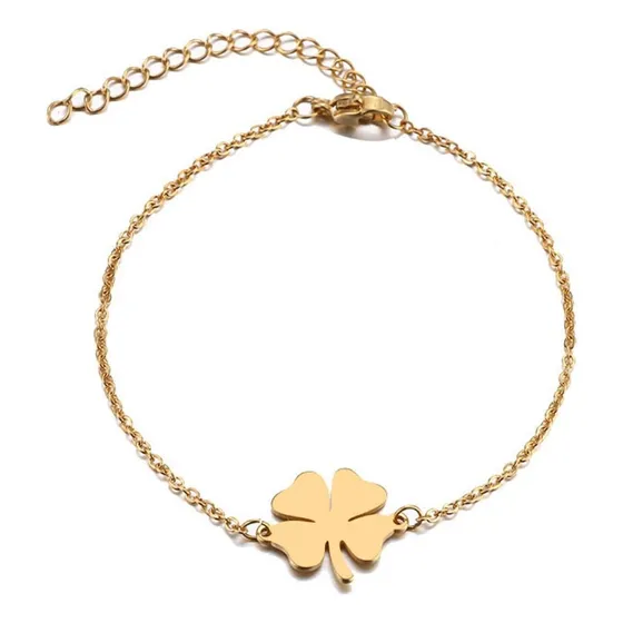 Pulsera Trebol De La Suerte Dorada Acero / Todojoyas