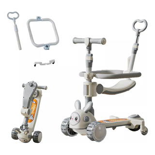 Scooter Plegable Con Asiento Para Niños Luces Led Y Música Gris Scooter Plegable Con Asiento Para Niños Luces Led Y Música Gris